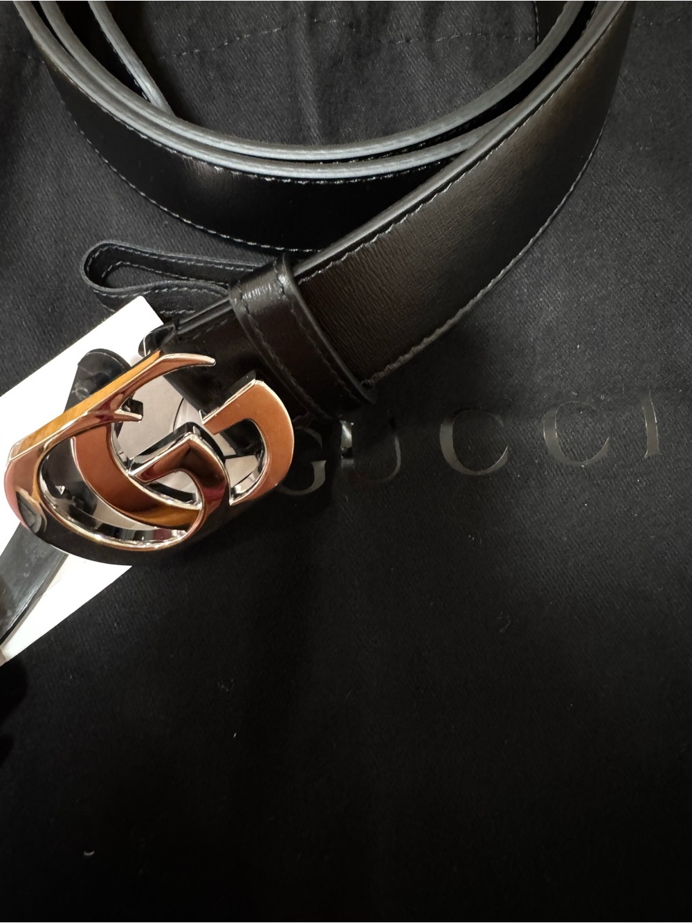 Gucci Cut GG Marmont Black Leather Belt Double G Buckle Men’s Size 110 New